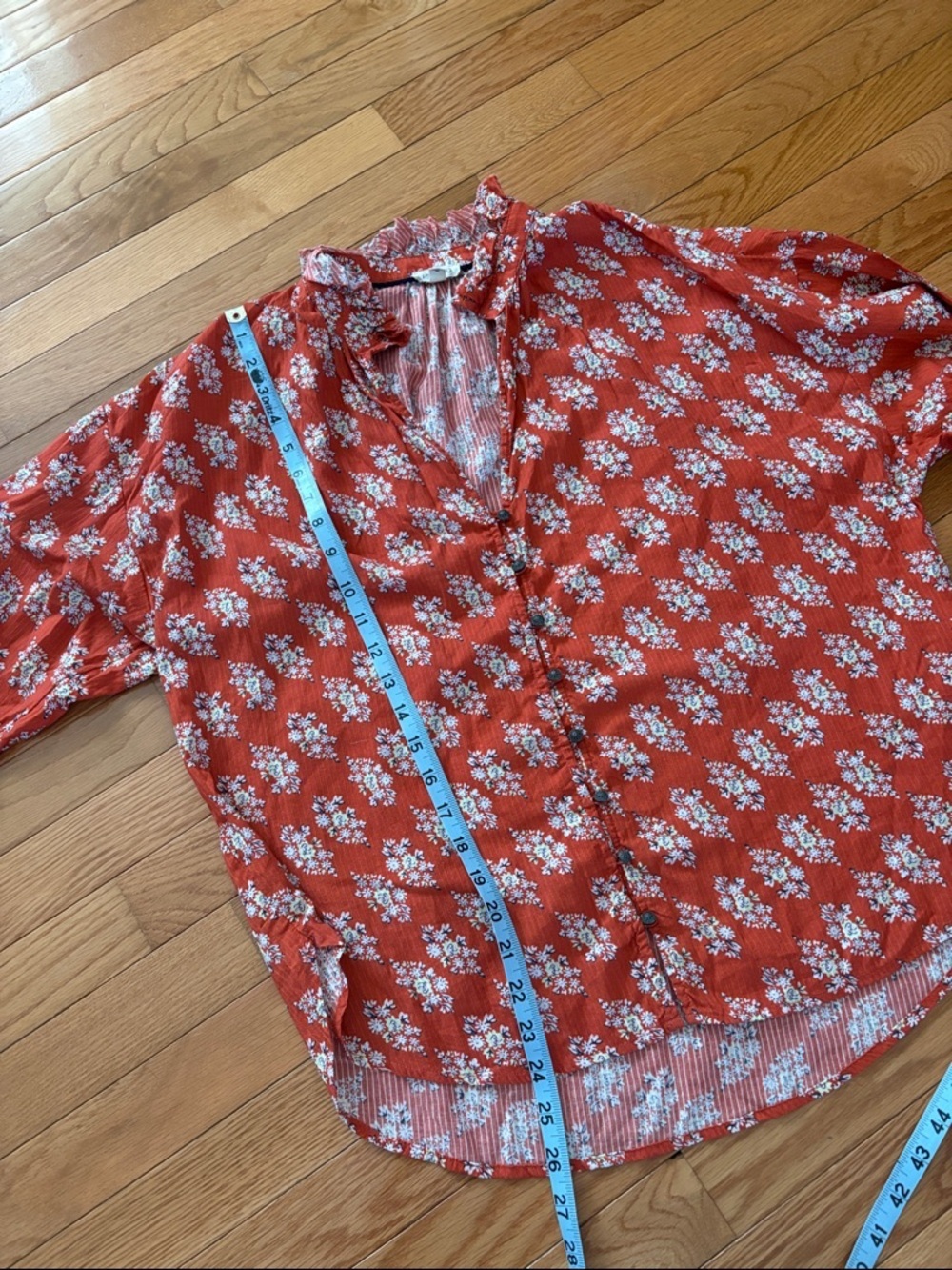 Pilcro Coral Red Floral Button-Down Shirt - Picture 9 of 9